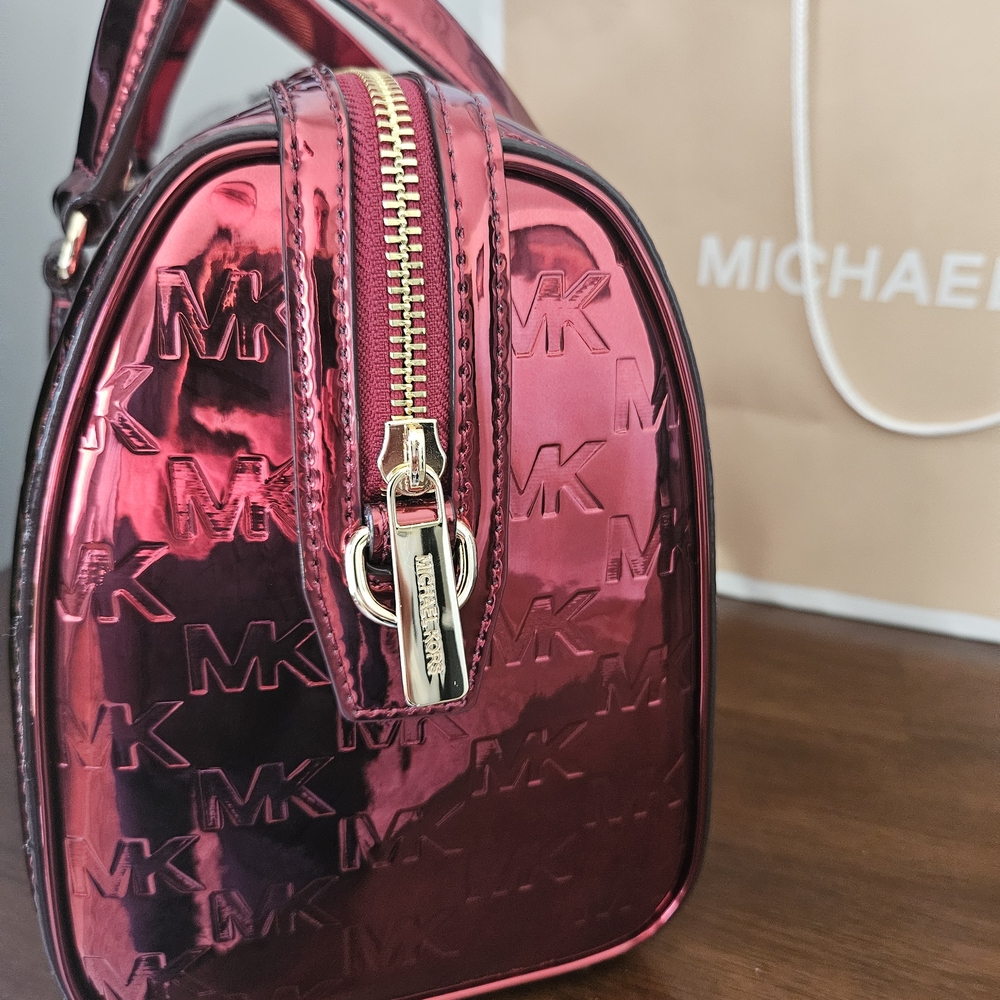 Michael Kors Metallic Rose Pink MK-Embossed Satchel - Picture 7 of 13